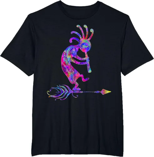 Vista 45 de Native American Kokopelli With Feather 2 - Camiseta Fan Fun, Negro, S