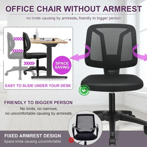 Vista 6 de Silla giratoria ecgonómica flexible para escritorio en casa, sin brazos con altura ajustable y soporte lumbar para adultos y niños