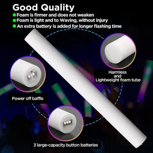 Vista 5 de Paquete de Fiesta a Granel de 32 Piezas de Varillas de Espuma Brillantes, Palos de Espuma LED Grandes Luminosos de 16" con 3 Efectos Intermitentes