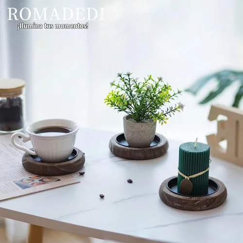 Vista 3 de Romadedi - Portavelas de madera para decoración de granja - Juego de 2 portavelas de pilar para centro de mesa, pequeño elevador de bandeja, plato