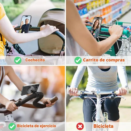 Vista 2 de A2C Soporte de teléfono para bicicleta Peloton, soporte de teléfono para cochecito con imán fuerte