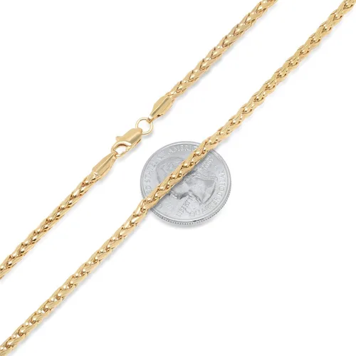 Vista 2 de The Bling Factory 3.1mm 14k Yellow Gold Plated Braided Wheat Chain Necklace
