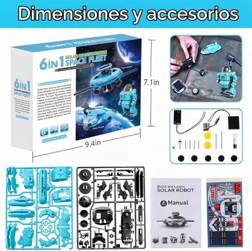 Vista 8 de STEM Education - Juguetes de robots solares para niños de 8 años en adelante, kit de ciencia de bricolaje 6 en 1, juguetes espaciales, 120 piezas