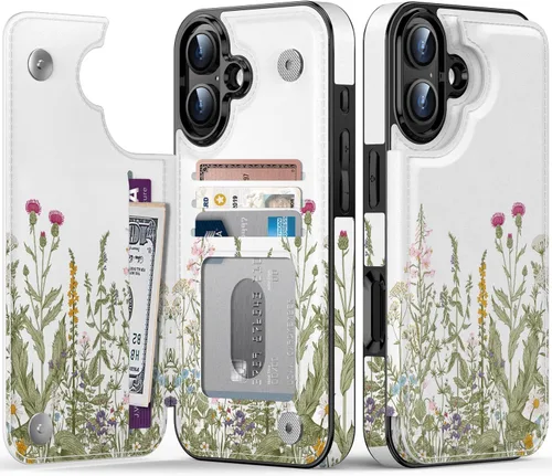 Vista 69 de LETO para iPhone 15 Pro Funda tipo cartera - Tapa tipo folio con patada - Diseños de moda - Tarjetero - Funda protectora para mujeres y niñas - 6.1