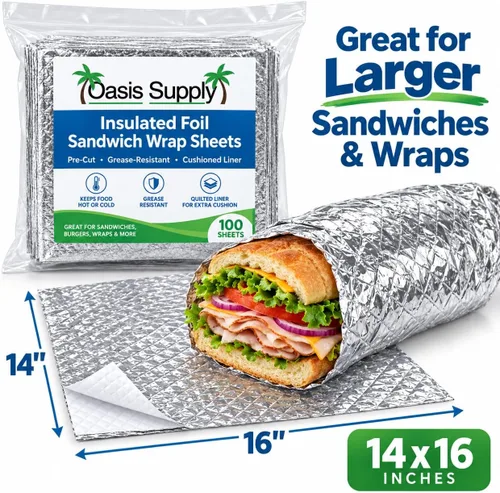 Vista 8 de Oasis Supply, Hojas aisladas precortadas para sándwich - Resistente a la grasa, para alimentos calientes, 100 unidades, 10 3/4 x 14 pulgadas