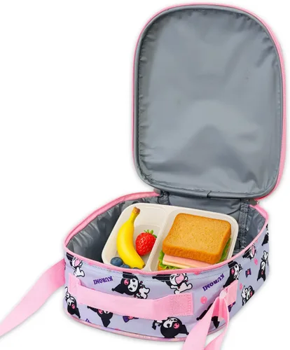 Vista 8 de SANRIO Mochila Kuromi con juego de lonchera Paquete con 16 mochilas escolares, bolsa de almuerzo, botella de agua, calcomanías, más Kuromi mochila