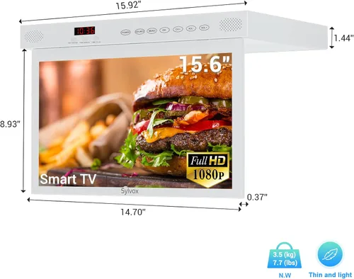 Vista 2 de SYLVOX - TV de cocina, TV debajo del gabinete de 15.6 pulgadas, Televisor para cocina, Smart TV con tienda de aplicaciones incorporada, Soporte WiFi