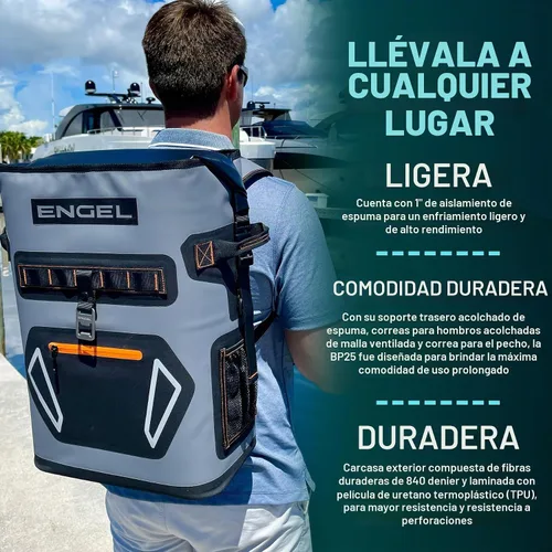 Vista 4 de Engel BP25 Hielera de alto rendimiento con tapa enrollable de 25 cuartos de galón para mochila