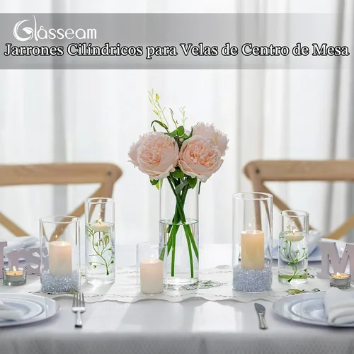 Vista 3 de Glasseam Jarrón cilíndrico de cristal transparente, florero de cristal 6pcs