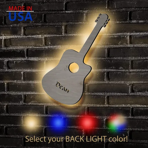 Vista 2 de NEID Luz LED única de guitarra clásica para colgar en la pared, personalizada con nombre para fanáticos de la música, hombres, mujeres, profesores