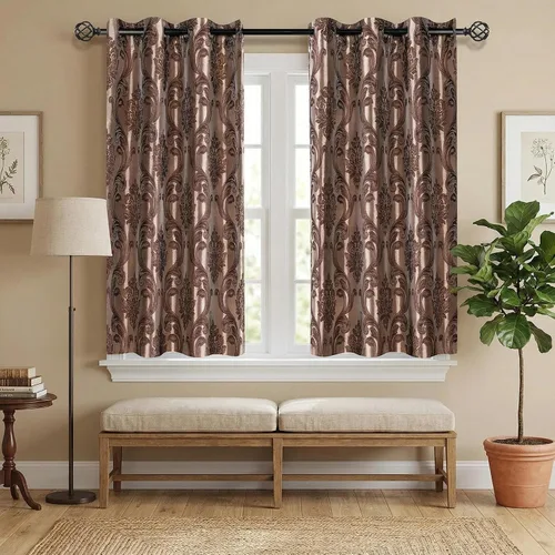 Vista 22 de NAPEARL Cortinas de damasco para sala de estar, cortinas de jacquard gótico con patrones florales, cortinas beige para dormitorio de 63 pulgadas