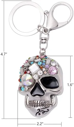 Vista 7 de YGMONER Llavero de cabeza de calavera de cristal, llavero brillante para automóvil y accesorio de bolsa con bolsa de regalo (calavera)