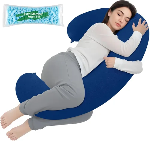 Vista 14 de TranquilRelax Almohada corporal en forma de C para dormir de lado, almohada larga de espuma viscoelástica para piernas, cadera y espalda, funda Negro