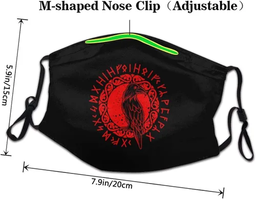 Vista 3 de Máscara facial de tela para adultos y niños, Odin Raven Vikings Runes Huginn Muninn Myth - Cubrebocas antipolvo, pasamontañas reutilizables
