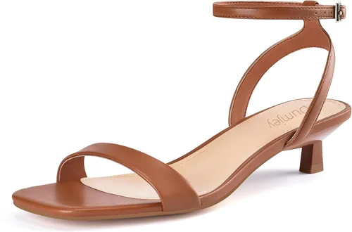 Vista 16 de Sandalias de tacón de gatito para mujer, con correa al tobillo, sandalias de tacón cuadrado con punta abierta, zapatos de fiesta de boda