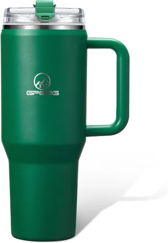 Vista 16 de Gpeng 30/40/50 oz Vaso con asa, botellas de agua con tapa de popote, taza de viaje de acero inoxidable aislada compatible con portavasos, mantiene