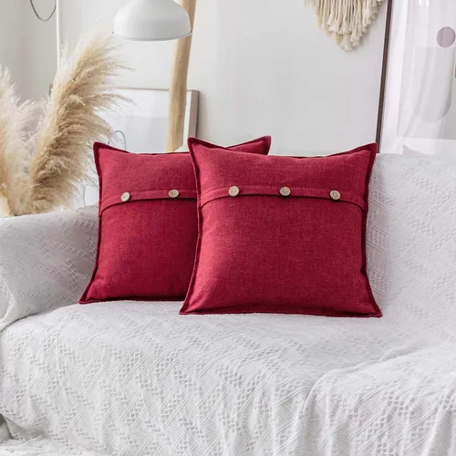 Vista 15 de Home Brilliant Juego de 2 fundas de almohada decorativas con botones, fundas de cojín de lino sintético texturizadas para cama, sofá, banco, 18 x 18