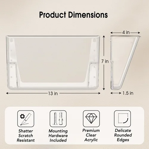 Vista 3 de MaxGear - Paquete de 4 bolsillos de acrílico transparente Plastic Wall File Holder, Clear Wall Mounted File Organizer, Mail Organizer for Home