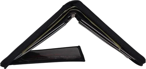 Vista 5 de Billetera plegable de piel con cremallera y bloqueo RFID para hombre, Negro -, Cartera Rfid