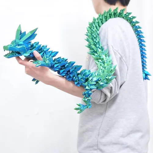 Vista 2 de Juguetes para ansiedad de dragón de cristal con estampado 3D súper grande de 48.82 pulgadas, figuras de animales extra largas y grandes, decoración