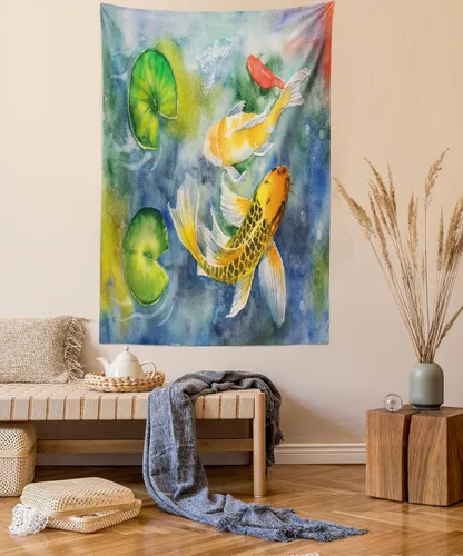 Vista 20 de Lunarable Tapiz japonés, Geisha joven en kimono con maquillaje oriental tradicional de Sakura, decoración de tela para colgar en la pared