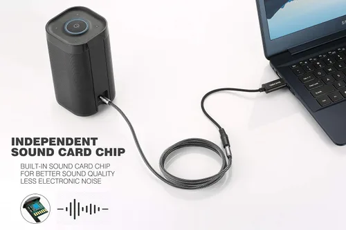 Vista 6 de Adaptador de auriculares USB, tarjeta de sonido externa DUKABEL para PC