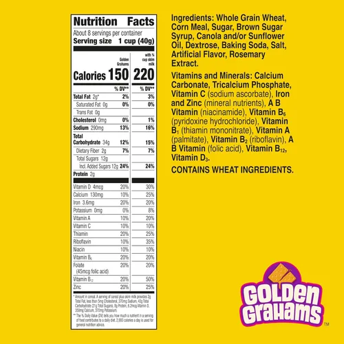 Vista 2 de Golden Grahams Cereal para el desayuno, sabor a galletas Graham, hecho con grano entero, 11.7 onzas