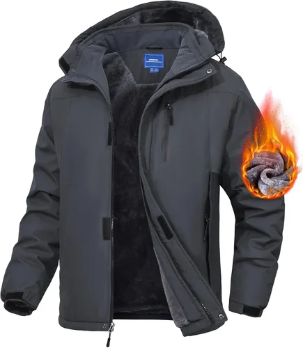 Vista 16 de Chaqueta de esquí para hombre, impermeable, con forro de vellón, abrigo de nieve cálido, cortavientos, con capucha, para el invierno