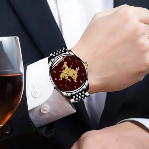 Vista 3 de Reloj único, reloj de correa de acero inoxidable negro para hombres, damas, parejas, niños y niñas, regalos para niñas, I Love Horses - Reloj