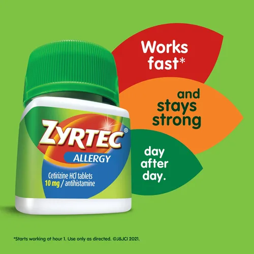 Vista 2 de Zyrtec Tabletas de alivio de alergias las 24 horas, medicina para alergias en interiores y exteriores con 10 mg de cetirizina HCl por tableta