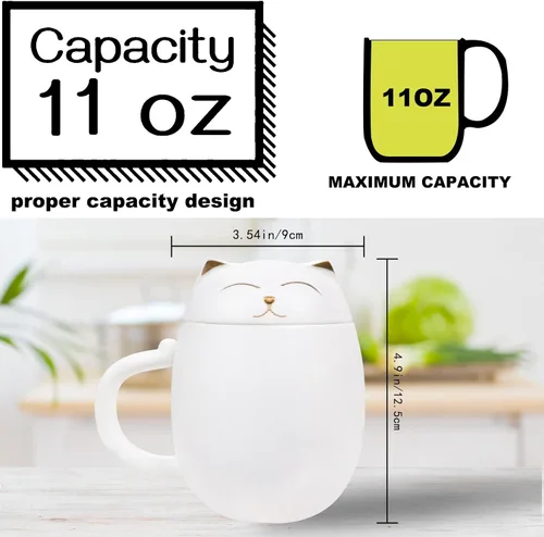 Vista 5 de Liywall - Taza de té de cerámica con infusor y tapa, diseño de gato hecho a mano de porcelana con estuche de almacenamiento portátil a prueba