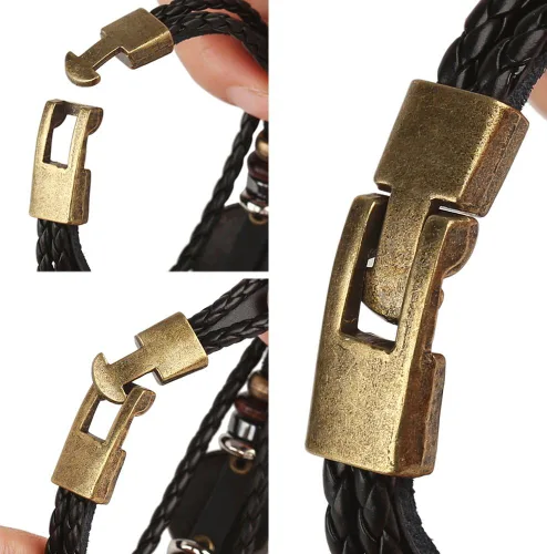 Vista 17 de Hamoery Pulsera de cuero de aleación punk para Constellation trenzada pulsera pulsera brazalete