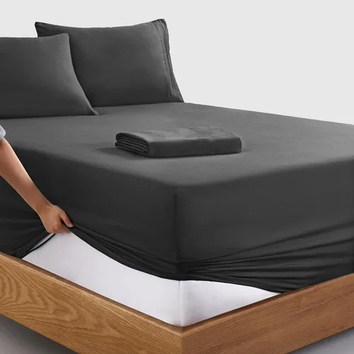 Vista 153 de Manyshofu Juego de sábanas de tamaño individual con bolsillos extra profundos, sábanas y fundas de almohada de 1800 hilos de lujo para hotel, juego