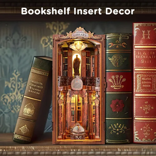 Vista 7 de SainSmart Jr. Kit de rincón de libros - Casa de muñecas DIY con luz LED - Kits de rompecabezas de madera en 3D en miniatura - Sujetalibros
