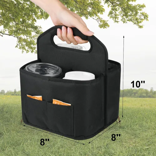 Vista 2 de Beautyflier Transportador de bebidas con asa para entrega reutilizable, aislado, portador portátil para 4 tazas con asa organizador, bolsa de mano