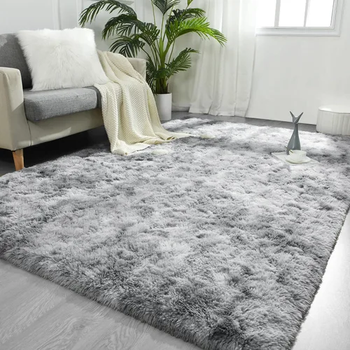 Vista 26 de FlyDOIT Alfombras grandes para sala de estar, 4 x 6 pies alfombra peluda beige con efecto tie-dye, alfombras mullidas suaves, alfombras peludas