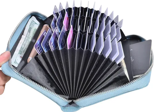 Vista 3 de Easyoulife Tarjetero de cuero genuino para mujer con 36 ranuras de seguridad RFID, L