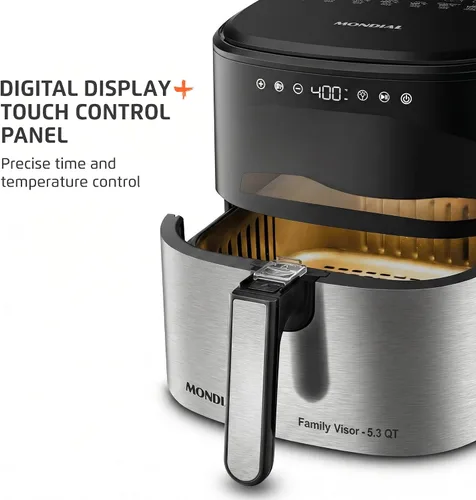 Vista 13 de Mondial Air Fryer Digital 5.3 litros (5.3QT) - Freidora eléctrica con pantalla y acabado de acero inoxidable - 1800W - Negro