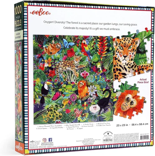 Vista 3 de eeBoo: Piece and Love Amazon Rainforest - Rompecabezas cuadrado para adultos de 1000 piezas, rompecabezas para adultos y familias, incluye piezas