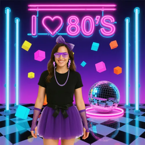Vista 4 de YMO Accesorios de los años 80 para mujer, accesorios de neón de los años 80, juego de disfraz de Halloween para mujer