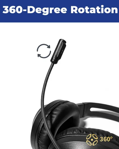 Vista 4 de Auriculares con cable con micrófono para computadora portátil - Auriculares sobre la oreja con sonido estéreo y micrófono con cancelación de ruido