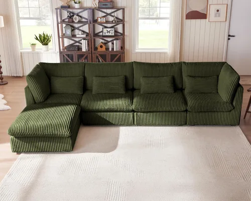 Vista 15 de Sofá Modular de Tamaño Grande, Sofá Seccional de Chenilla Cloud Extra Profundo con Chaise Otomana, Sofá Cama de Chenilla Esponjosa de 5 Asientos
