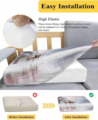 Vista 5 de Fundas de cojín para sofá con alce navideño, funda elástica para sofá con parte inferior elástica, diseño de copos de nieve, árbol de Navidad