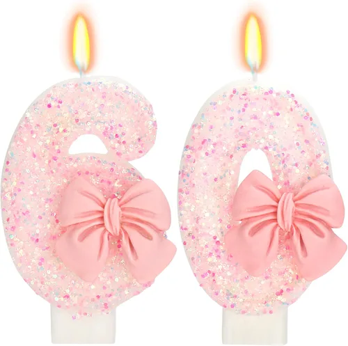 Vista 76 de Vela de cumpleaños para pastel, vela 0 - purpurina rosa con lazo, vela de feliz cumpleaños de 2.76 pulgadas, adorno superior de pastel para fiestas