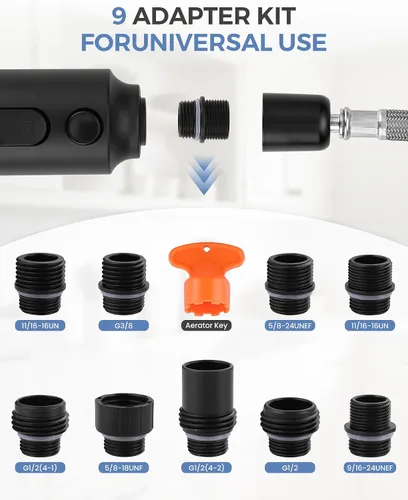 Vista 2 de Cabezal de Repuesto para Rociador de Grifo Extraíble, Cabezal de Rociador Extraíble Negro de 3 Funciones con 9 Adaptadores para Grifo de Fregadero
