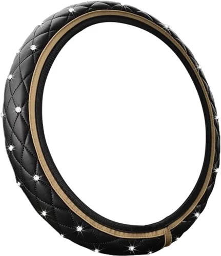 Vista 6 de Funda de cuero brillante para volante, 15 pulgadas, antideslizante, elástico, protector de volante con diamante brillante para mujeres y niñas
