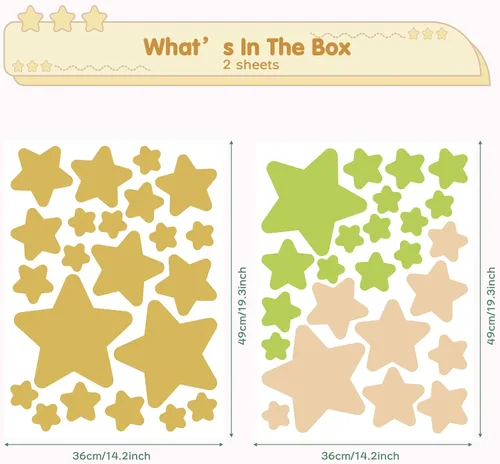 Vista 7 de Calcomanías de pared de estrellas para dormitorio de niñas, guardería, calcomanías de pared de estrellas de tono brillante, calcomanías de pared
