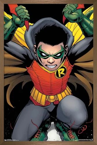 Vista 14 de Trends International DC Comics - Póster de pared de Robin - Damian Wayne, 14.725 x 22.375 pulgadas, versión enmarcada de madera de granero
