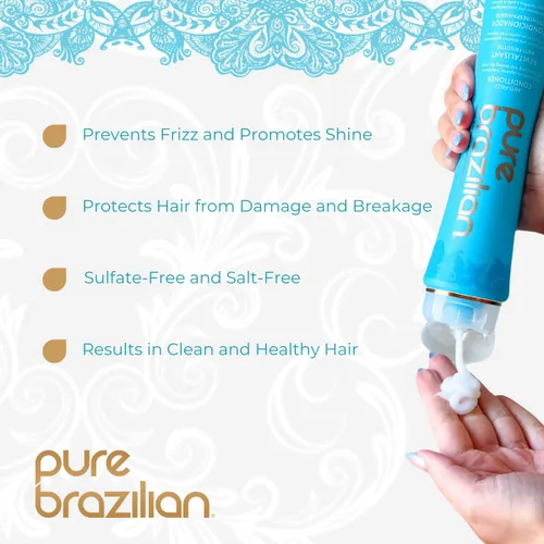 Vista 2 de PURE BRAZILIAN Acondicionador diario antiencrespamiento con queratina y acai, complejo suavizante y fortalecedor para cabello más brillante sin
