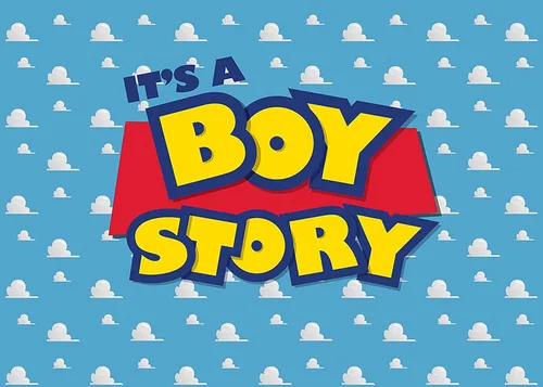 Vista 6 de Telón de fondo de fotografía de dibujos animados con texto en inglés "It's a Story", fondo de fotos para fiesta de cumpleaños, cielo azul, nubes